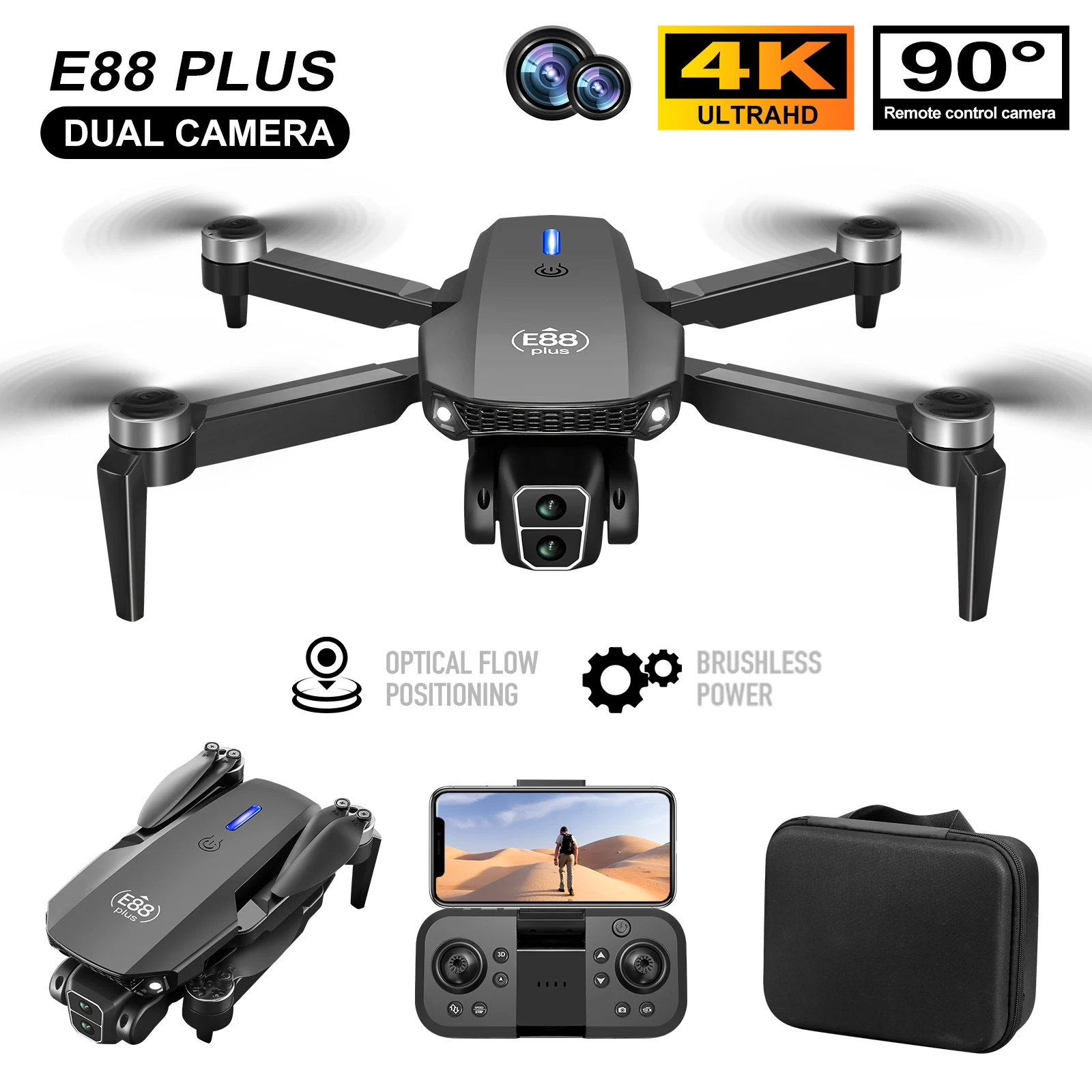 Drone Battery Case - Nowy dron E88 Plus Quadcopter: 90